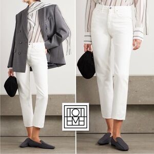 TOTEME Twisted Seam High Rise Straight Leg Cropped Jeans Ecru 25 Organic Cotton